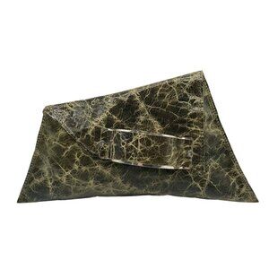 Sulay Rodriguez Handmade Artisan Green Leather Abstract Clutch